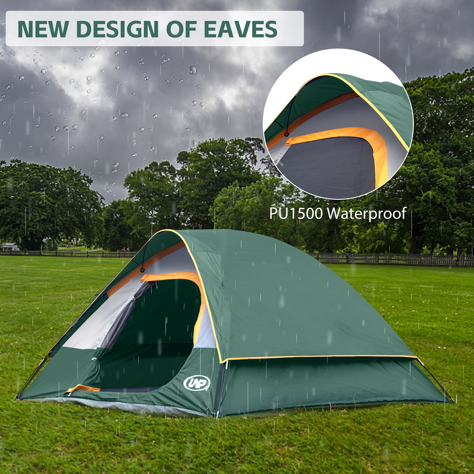 Camping Tent 4 Person, Waterproof Windproof Tent with Rainfly Easy Set up-Portable Dome Tents for Camping, Green