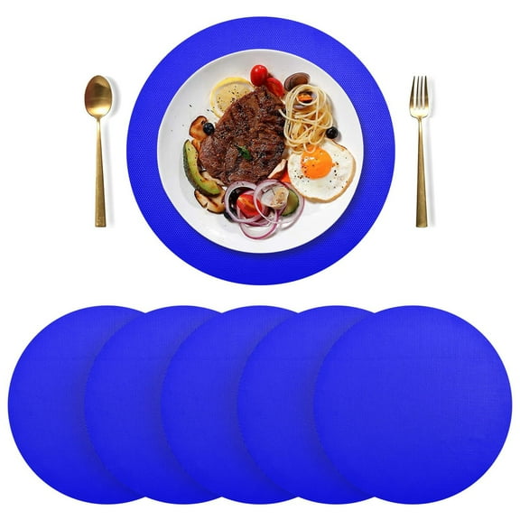 Round Placemats Plate Mats 15 Inch Non-Slip Heat Resistant Washable PVC Set Table Decoration for Kitchen Dining Blue