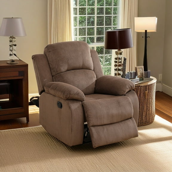 Hommoo Corduroy Manual Single Rocker Recliner Sofa, Heavy Duty Reclining Chair for Home with Overstuffed Arm and Back, Brown