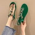 thumbnail image 4 of Anuirheih Fashion Rhinestone Detail Flat Thong Sandals Sandals Women (Green), 4 of 5