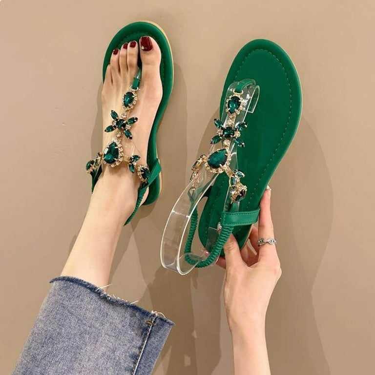 Flat Sandals for Women Girls Rhinestone Gladiator Sandals Dresssy Flat Wedding Holiday Sandals Gem Pearl Sparkling Bridal Bridesmaid Sandals