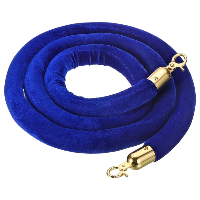 Unique Bargains 3 Feet Blue Velvet Stanchion Rope, Crowd Control Barrier Rope with Snap Hook, Golden
