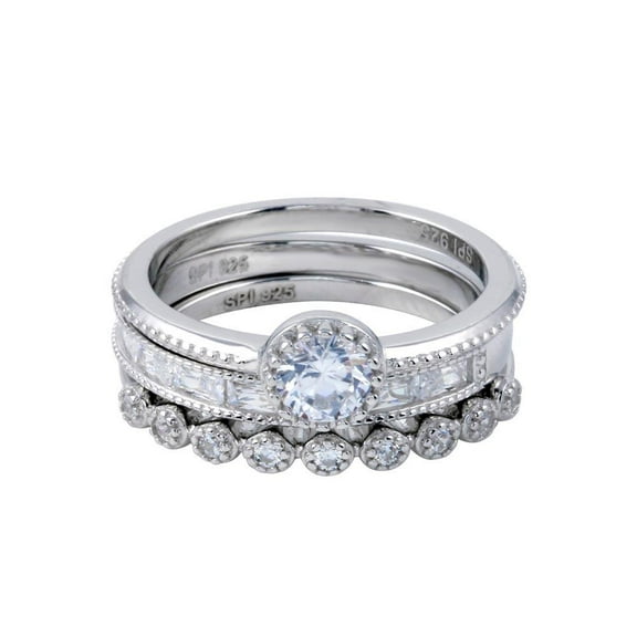 Rhodium Plated 925 Sterling Silver Stackable Ring Set Band White CZ Jewelry Female Size 5