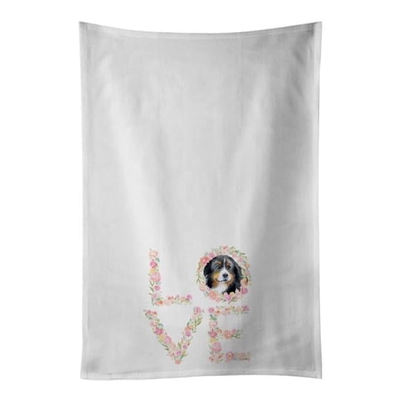 28 x 19 in. Unisex Bernese Mountain Dog No.2 Love White Dish Towels Kitchen Towel - Set of 2