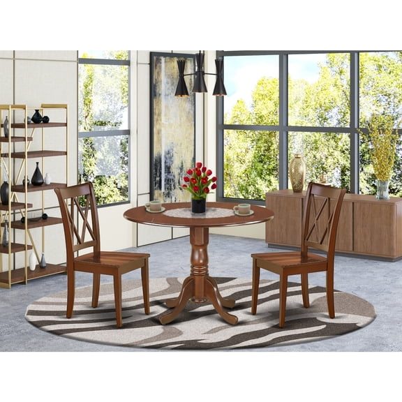 Round Dining Table Set for Small Spaces|3 Piece Kitchen Table with Chairs|42 Inch Mahogany Finish