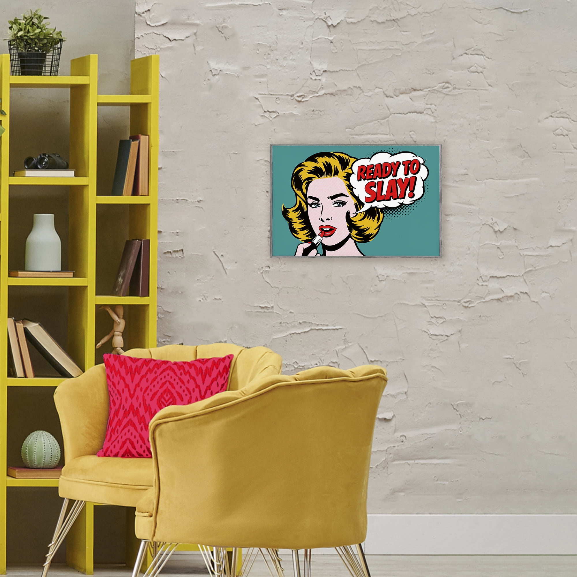 Stupell Industries Ready To Slay Pop Lipstick Gray Framed Giclee Art, design by Andreas Magnusson