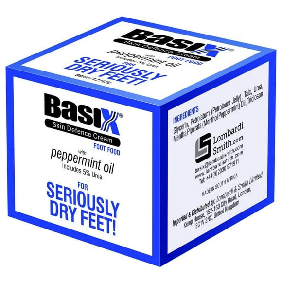 Basix Skin Defence Foot Food Foot Repair and Restoration Cream for Dry Feet and Cracked Heels with 5% Urea and Peppermint Oil Soothes, Repairs, Stimulates and Invigorates Tired Feet