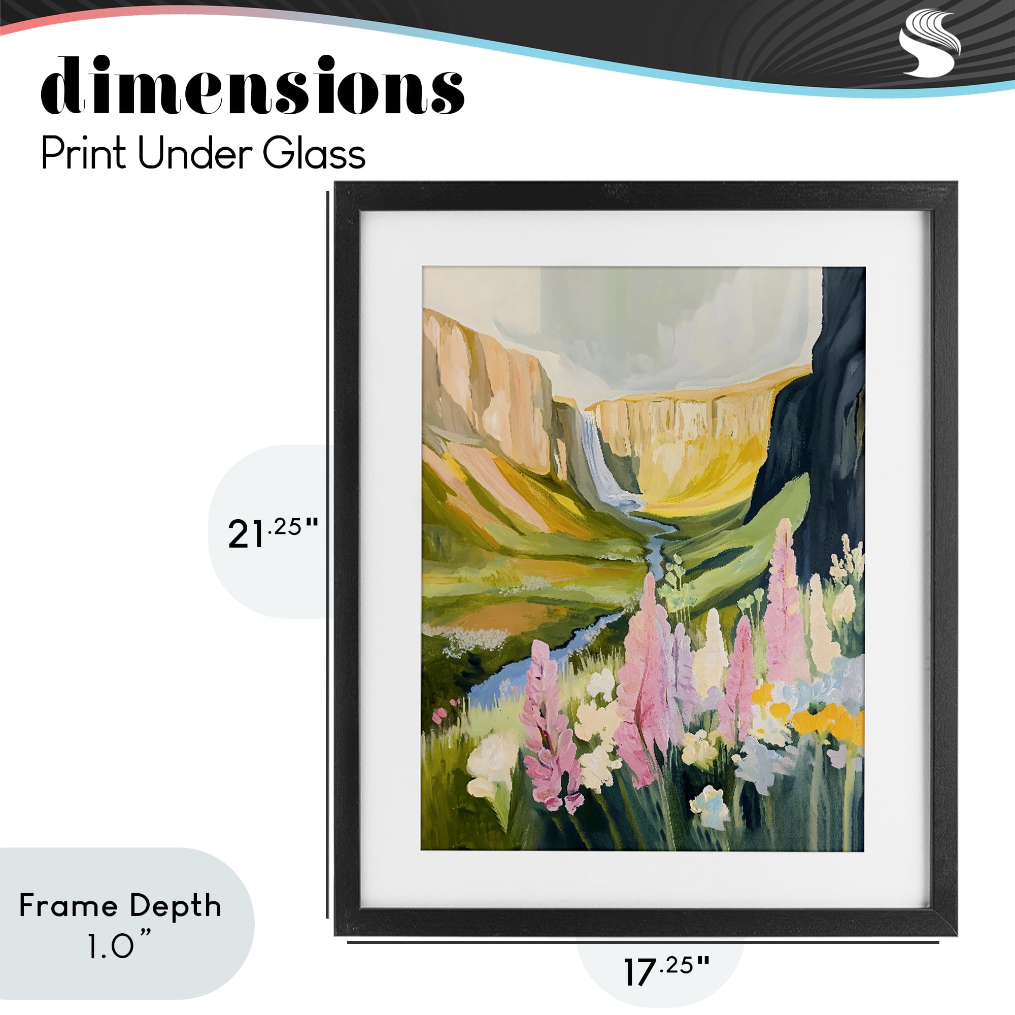 Stupell Industries Waterfall and Valley in Bloom Black Framed Print Under Glass, design by The Prints Vibe