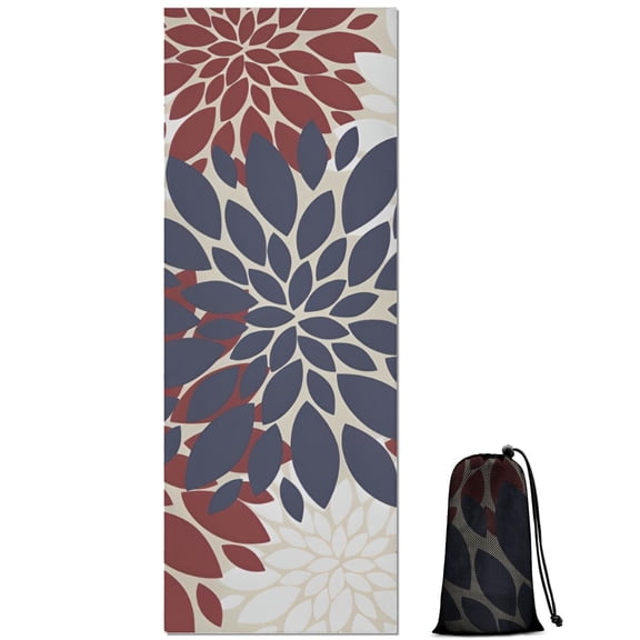 Red and Blue Pioneer Flower Pattern Hot Yoga Mat Towel Non Slip for Hot Yoga - Quick-Drying Yoga Mat Cover with 4 Corner Pockets with Travel Bag - Hot Yoga Towel Non Slip 70"x26"