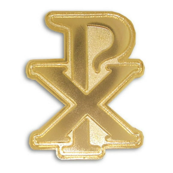 Gold Plated Christian Cross Chi-ro Religious Lapel Pin