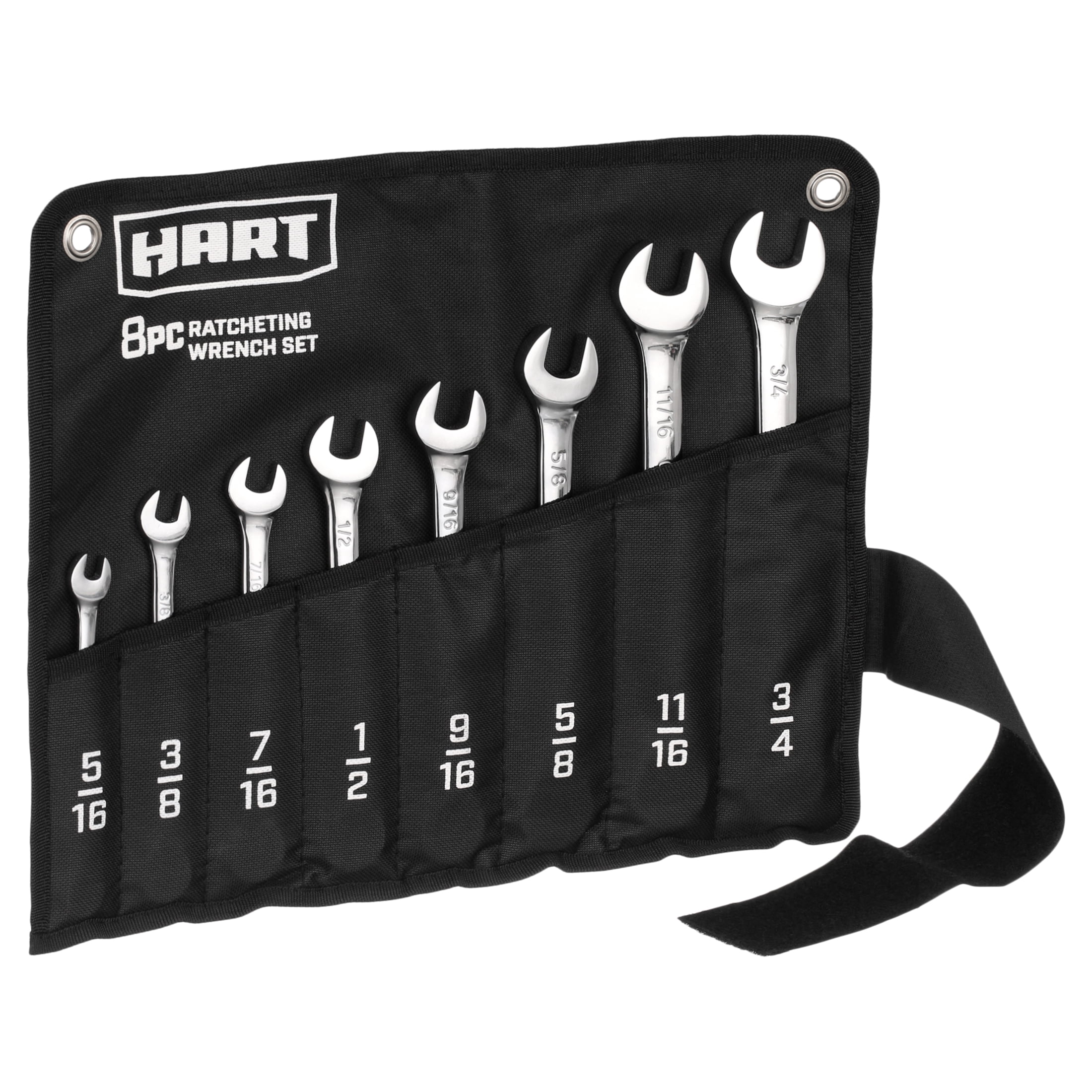 HART 8-Piece SAE Ratcheting Wrench Set with Tool Pouch, Chrome Vanadium