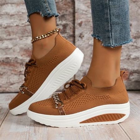 

PEASKJP Sneakers for Women Slip-On Shoes Lightweight Casual Walking Shoes Sneakers Brown 8