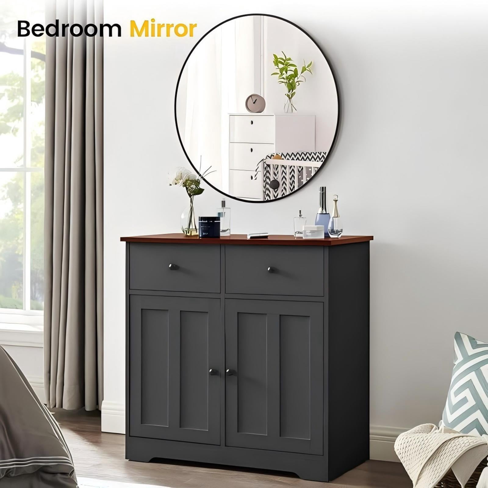 Anyrose 30"x30" Round Mirror Wall Mirror Bathroom Mirror Hanging,Black
