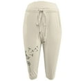 thumbnail image 2 of Lroveb Capri Pants for Women Plus Size Womens Drawstring Workout Summer Pants Solid Color Sports Yoga High Waist Draw Rope Pants Mid Long Length Trousers Beige, 2 of 3