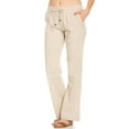 thumbnail image 2 of Comfy Drawstring Linen Pants Long with Band Waist (Natural), 2 of 7