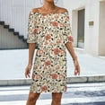 thumbnail image 2 of Vintage Floral Pattern Beautiful Red Women's Off The Shoulder Ruffles Summer Wedding Guest Loose Casual Party Beach Dress, 2 of 9