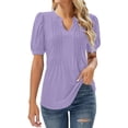 thumbnail image 2 of Red Womens Summer Tops Womens V Neck Tops Puff Short Sleeve T Shirt Pleated Floral Printed Tunic Blouse Shirts Shirts for Women, 2 of 6