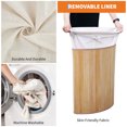 thumbnail image 4 of Bamboo Laundry Hamper Large 58L with Removable 3-Section Liner, Foldable Storage Basket with Lid and Handles, 4 of 5
