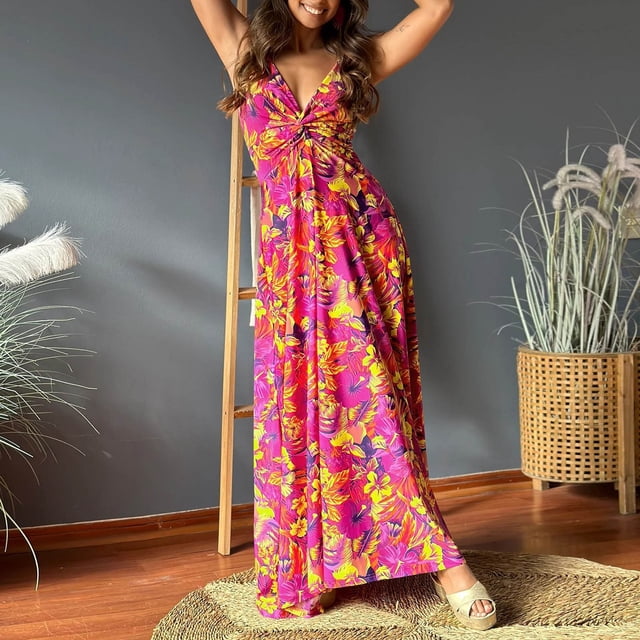 Baikeli Robe pour Aubaines du Jour Liquidation Mode Femme Imprimé Camis Sans Manches Col en V Robes Robes d'Été pour Femmes 2024
