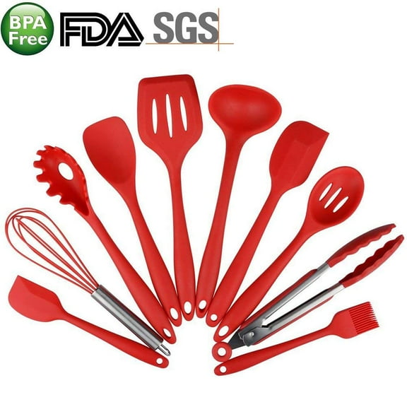 G-WELL 10-Pieces Silicone Kitchen Cooking Utensils Set (Red)