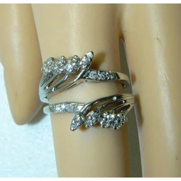 Wrap Guard Ring Enhancer Wedding Moissanite White Cut Round Ct 2 Silver Sterling 925