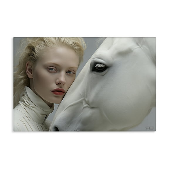 Stupell Industries White Horse & Woman People Painting Wrapped Canvas Art Print Wall Art, 24 x 16