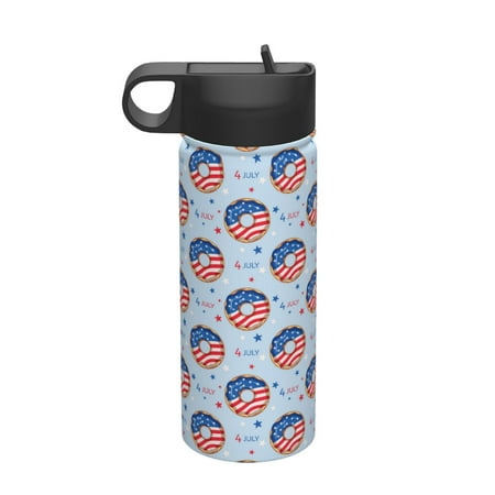 

Tideii Donut with the USA Fag for 18OZ Insulated Space Bottle Stainless Steel Water Cup with Straw Suitable for Outdoor Sports Unisex