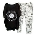 thumbnail image 2 of Plus Size Linen Sets for Women, Loose Casual Short Sleeve Printed T-Shirt with Capris Pants Jogger Travel Outfits Sweat Suits for Ladys 2 Piece Joggers Black S, 2 of 4
