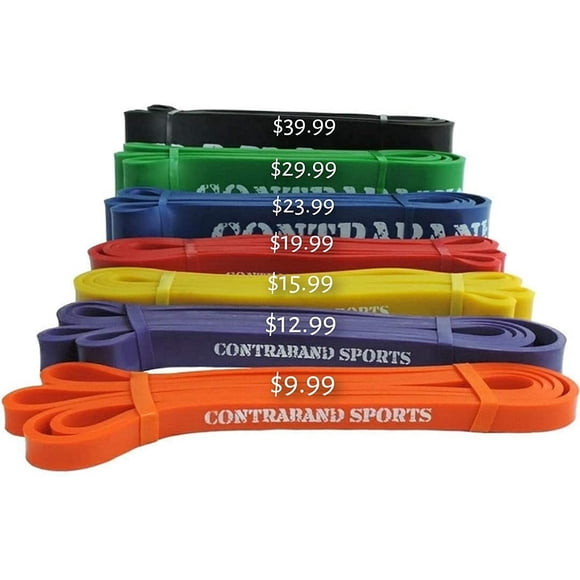 Contraband Sports 7419 Bandes Élastiques de Résistance 41 Po, Bandes de Musculation, Bandes d'Assistance au Traction, et Bandes d'Élasticité pour Yoga - Gym, Maison Ou Voyage (2 Jaune, 41 Pouces)