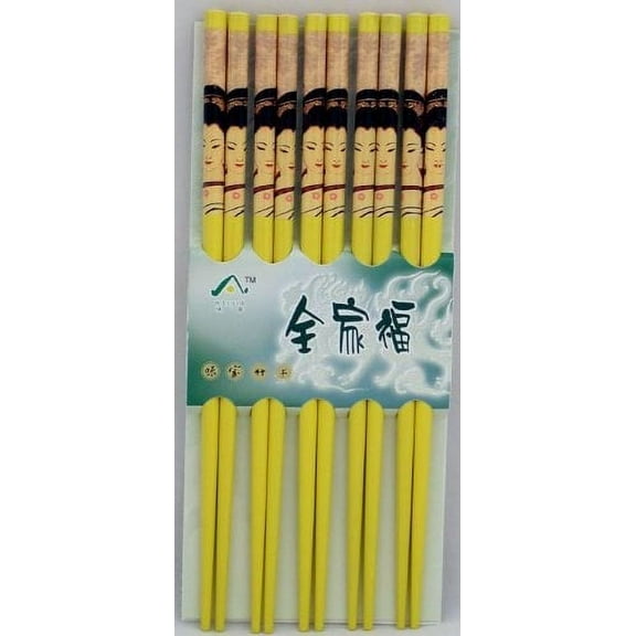 10 (5 Pairs) Yellow Chopsticks w. Japanese Geisha Painting CHOP003-5