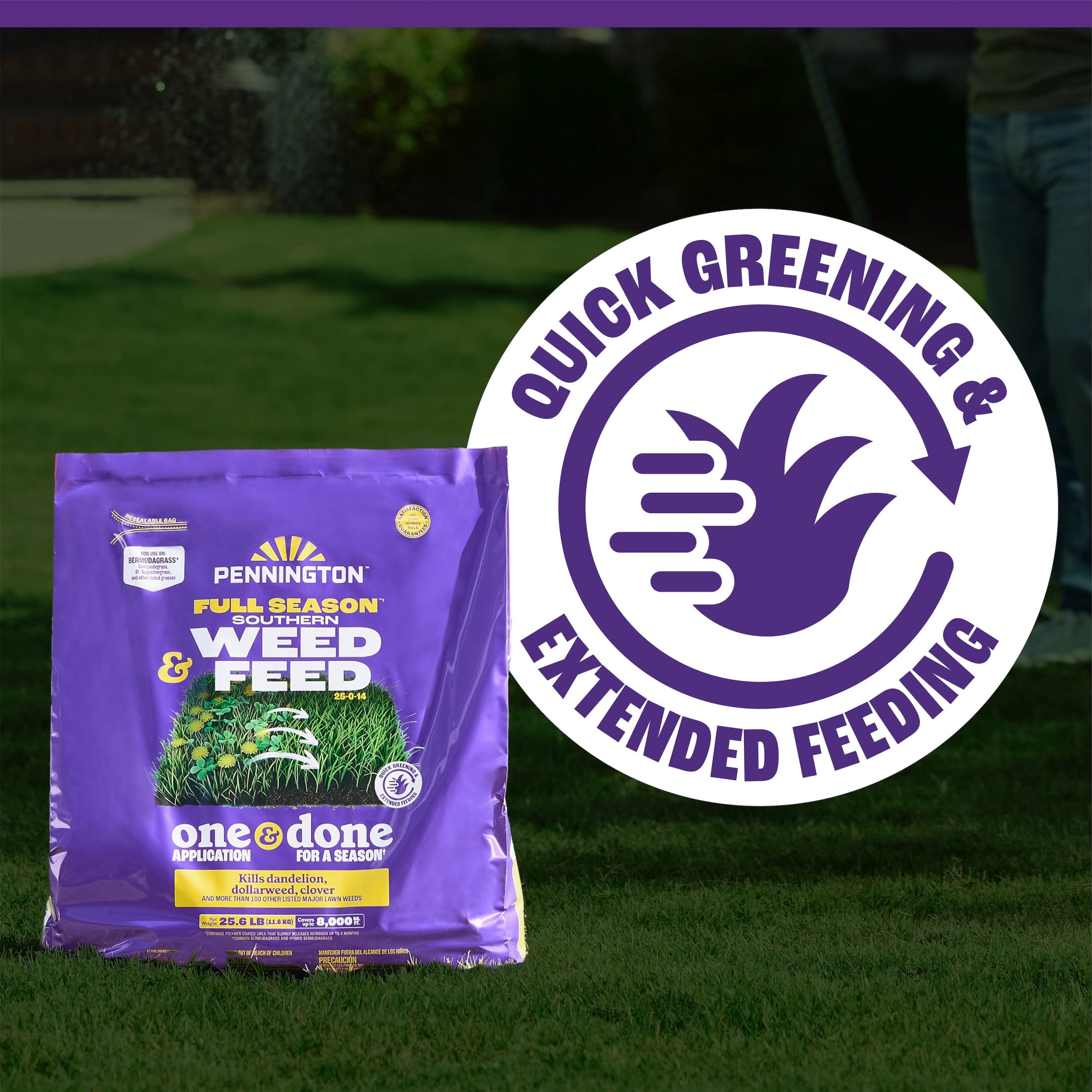 Pennington Full Season Southern Weed and Feed Lawn Fertilizer with Crabgrass Control, 25-0-14, 25.6 lb., 8M Coverage