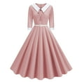 thumbnail image 2 of Miqool Women's 1950s Vintage Cocktail Dresses Elbow-Length Sleeve Lapel A-Line Swing Midi Dress Tea Party Formal Dresses with Belt (Pink,L), 2 of 9