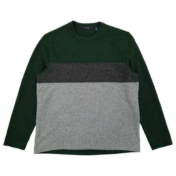 IZOD Mens Dark Ivy Heather Colorblock Long Sleeve Fleece Crewneck Sweater Large