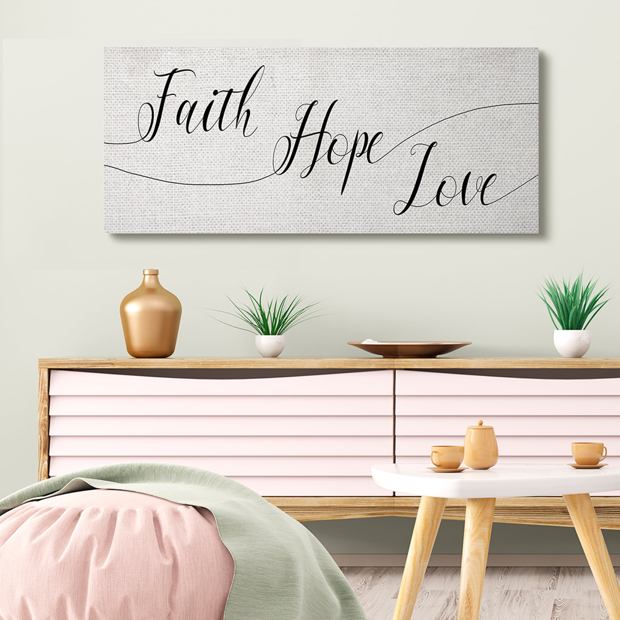 Stupell Industries Faith Hope Love Phrase with Whimsical Linework Typography Canvas Wall Art, 20 x 48, Design by Daphne Polselli
