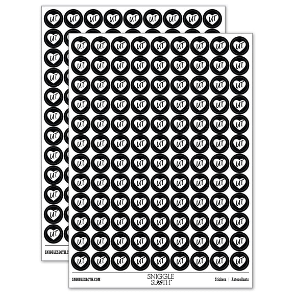 UT Utah State in Heart 200  Round Stickers - Black - Gloss Finish - 0.50" Size