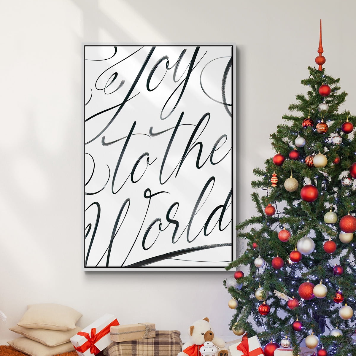 Joy To The World - Framed Gallery Wrapped Holiday Canvas - 27 x 41 - White Frame