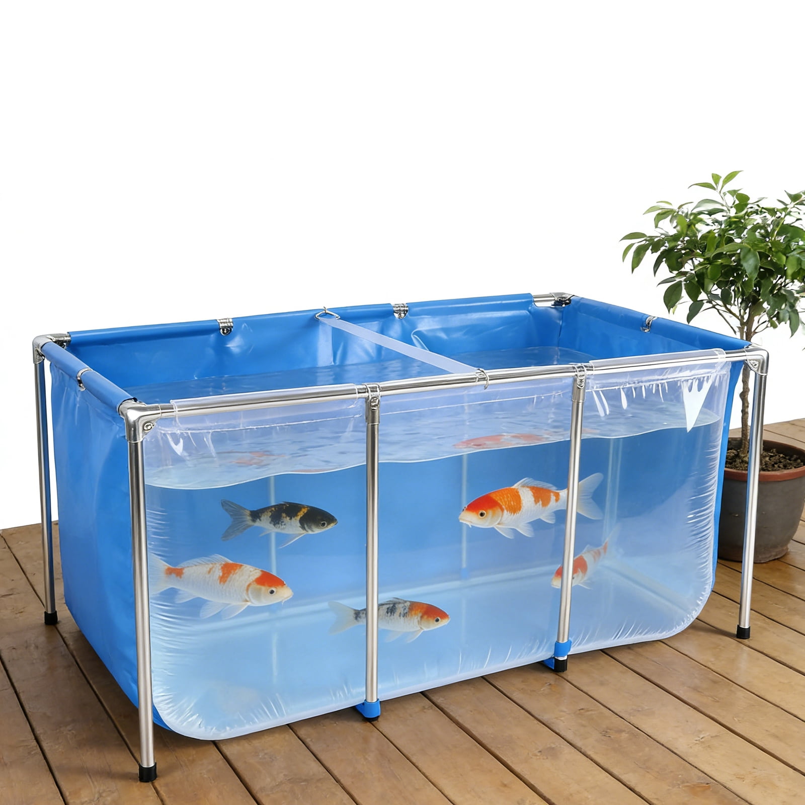 Qiyester Aquarium Pool Pond Portable Collapsible Fish Breeding Tank Swimming Pools with Frame Transparent Clear Viewing Panel Ball Valve Water Outlet for Koi,Goldfish 345Gallon