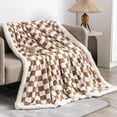 thumbnail image 2 of Sherpa Throw Blanket Fleece Blanket with Checkered Pattern Soft Thick Blanket for Couch, Bed, Sofa Luxurious Warm and Cozy for All Seasons (Khaki, 50"x60"), 2 of 6