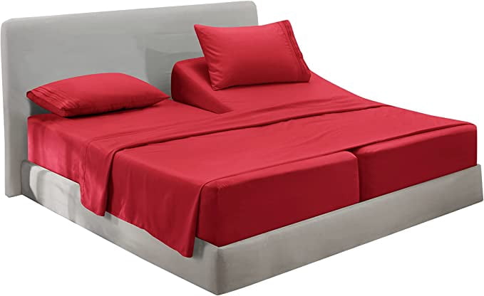Clara Clark Premier 1800 Microfiber Collection 3-Line Bed Sheet Set, Split King Size, Burgundy Red