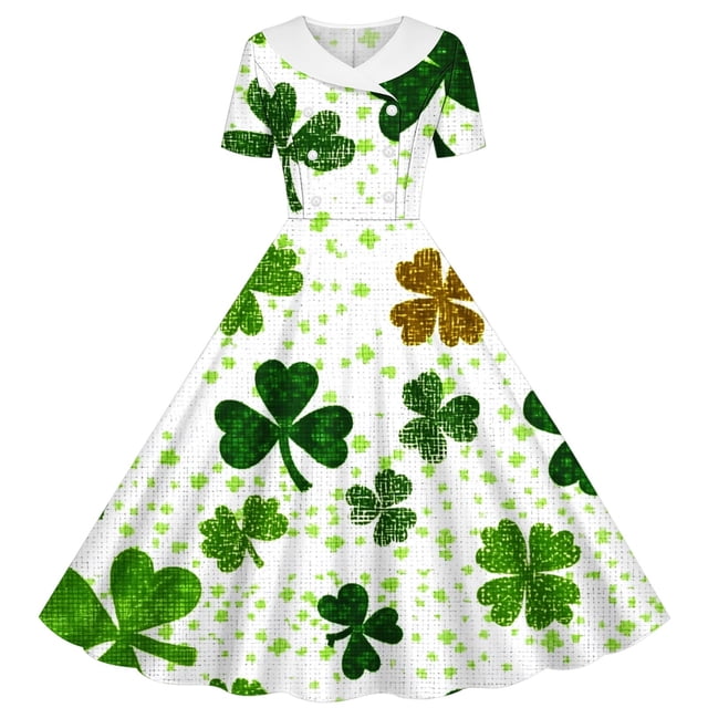 Floleo Robe de Vacances Irlandaise pour Filles, Manches Courtes, Extensible, Style Patineuse, Performance Scolaire, Ajustement Confortable, Célébration, Fête (Beige, 13-14 Ans)