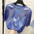 thumbnail image 2 of Babysbule Women's Tops Fashion Women Shiny O Neck Reflective Short Sleeve Loose Casual Tee Tops, 2 of 4