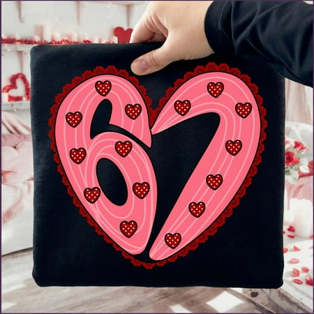 Six Seven 67 V-Day Heart Shirt Floral Design Social Trend Tee Gift RED Unisex S-5XL Hot Trending Shirt, Vintage Birthday Gift