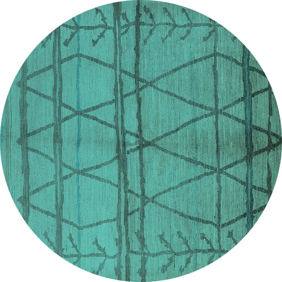 Ahgly Company Indoor Round Oriental Turquoise Blue Industrial Area Rugs, 4' Round