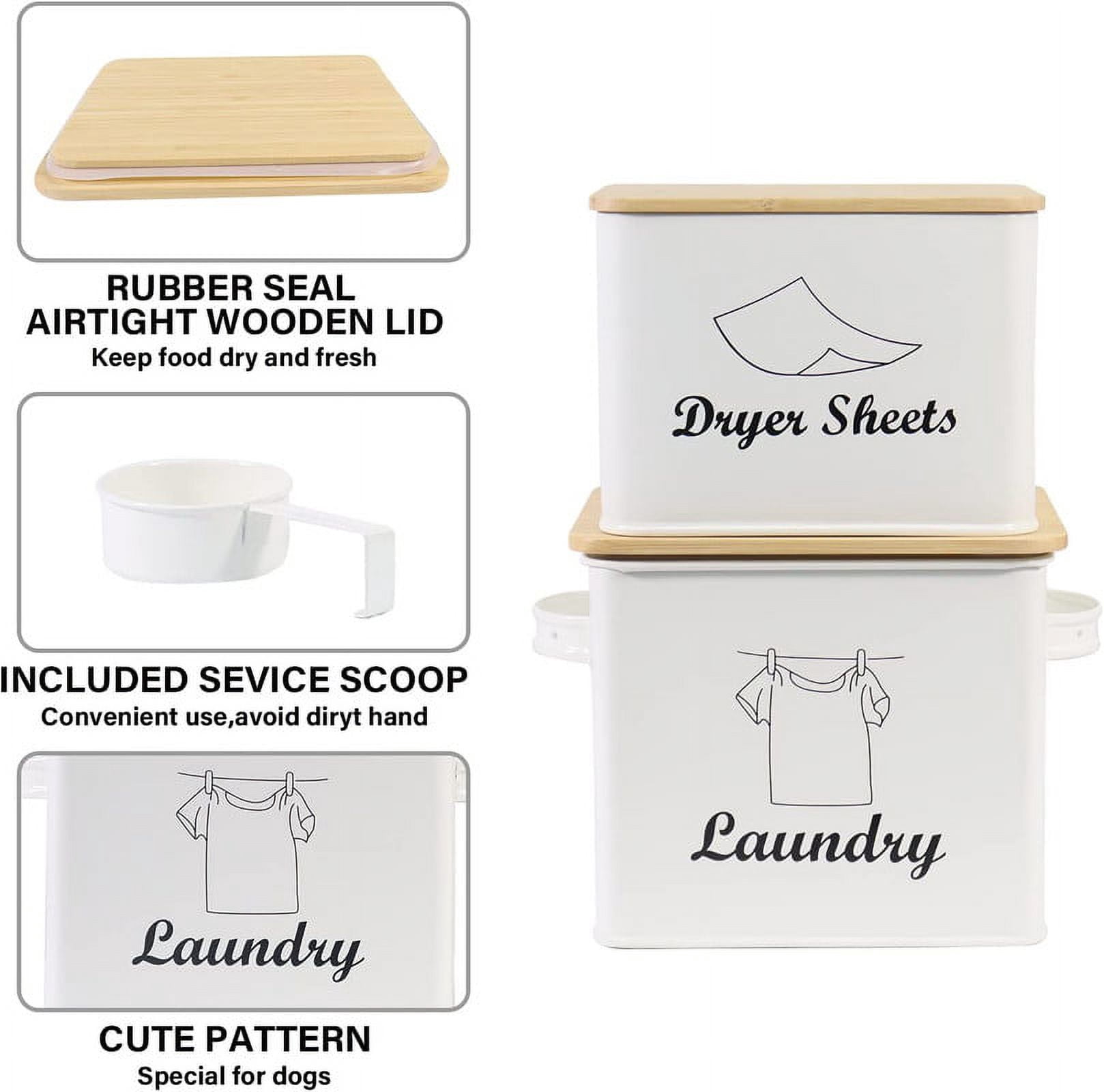Pethiy Laundry Detergent Container for Powder, Beads, and Pods, Dryer Sheet Holder, White Laundry Canister for Bathroom Organizing and Storage