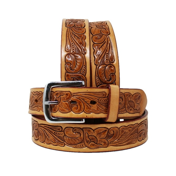 45-46 Western 1-1/2" Wide Rodeo Fashion Flower Tooled Leather Belt 2668RS