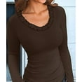 thumbnail image 4 of Womens Fall Clothes Long Sleeve Shirts Scoop Neck Ribbed Knit Slim Fitted Trendy Casual Tops Brown L, 4 of 9