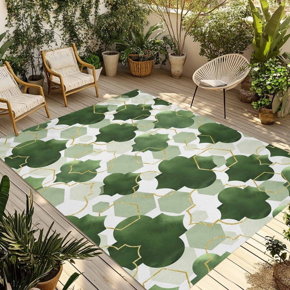 Green Abstract National Outdoor Area Rug 4x6ft Decorative Indoor Outdoor Rug Patio Area Rug for Porch, Deck, Balcony, Entryway, Camping & RV