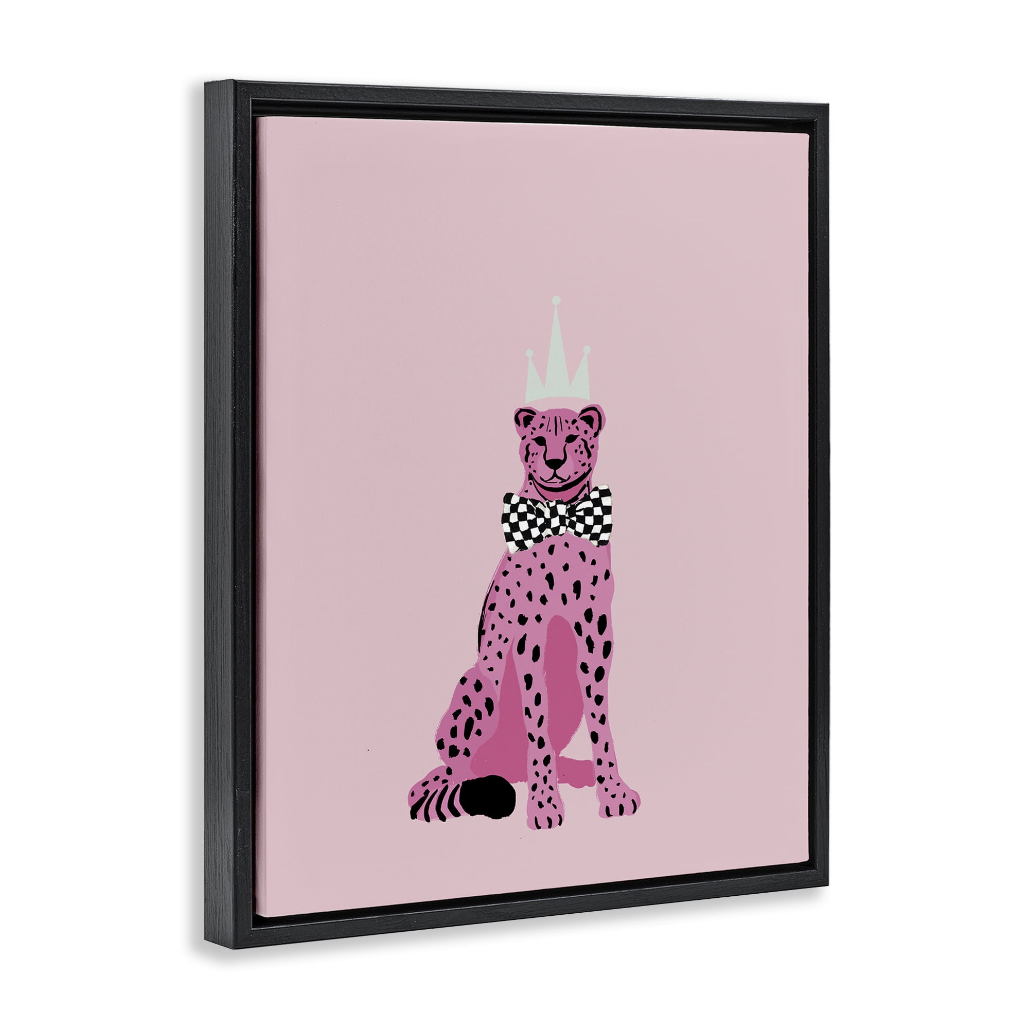 Stupell Industries Pink Cheetah King Animals Painting Black Floater Framed Canvas Art Print Wall Art, 17 x 21