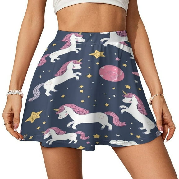 Space Unicorns Pattern Skirt Summer Skating Skirts Trendy Mini Skirt Women Graphic Bottoms