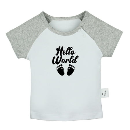 

Hello World Funny T shirt For Baby Newborn Babies T-shirts Infant Tops 0-24M Kids Graphic Tees Clothing (Short Gray Raglan T-shirt 6-12 Months)